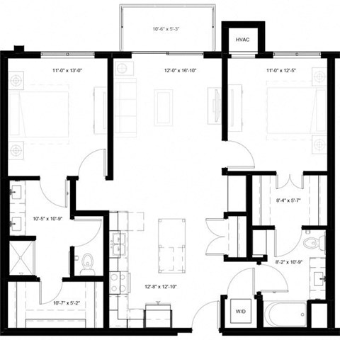 Floor plan for 2 beds, 2 baths, 1146 sqft